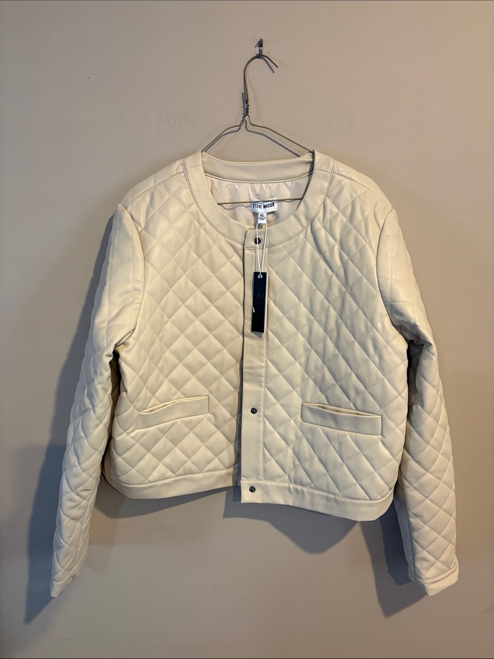 NWT Steve Madden Quilted Cream Collarless Jacket